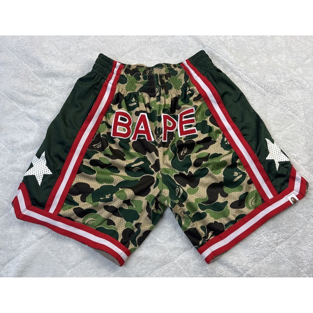 Bape A Bathing Ape Basketball Shorts Camouflage Green Camo Size XXL Red Stripes